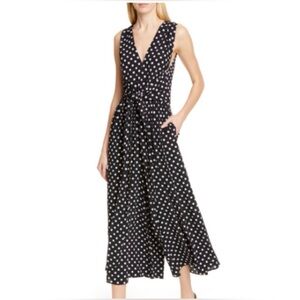 Kate Spade New York Lia Dot V-Neck Jumpsuit with Pockets and Waist Tie